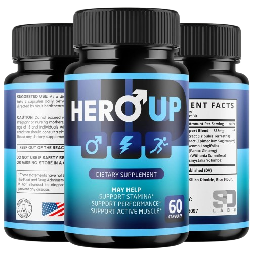HeroUP Male Vitality Supplement - Natural Formula Bottles